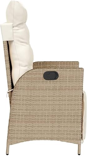 Miniatura 6 de Sillas para patio reclinables, 2 piezas con reposapiés, color beige, poliéster, ratán, cómodas sillas para patio al aire libre, Sillas para Comedor