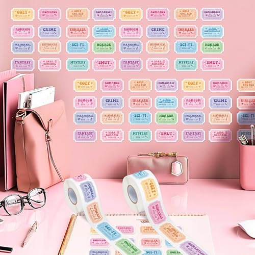 Image of Book Ticket Sticker Roll - 2 Rolls Waterproof Vinyl Ticket Design Self Adhesive Library Decals for Laptop Water Bottle Journal Scrapbook Reading Log Reward Chart Classroom Bulletin Board Gift