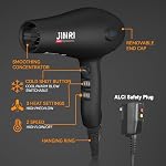 JINRI Hair Dryer - 1875 Watt Diffuser Blow Dryer for Salon & Personal Use – Powerful, With Diffuser & Comb & Nozzle for Women & Men, Smooth and Fast Drying Hair, ALCI Safety Plug, Black
