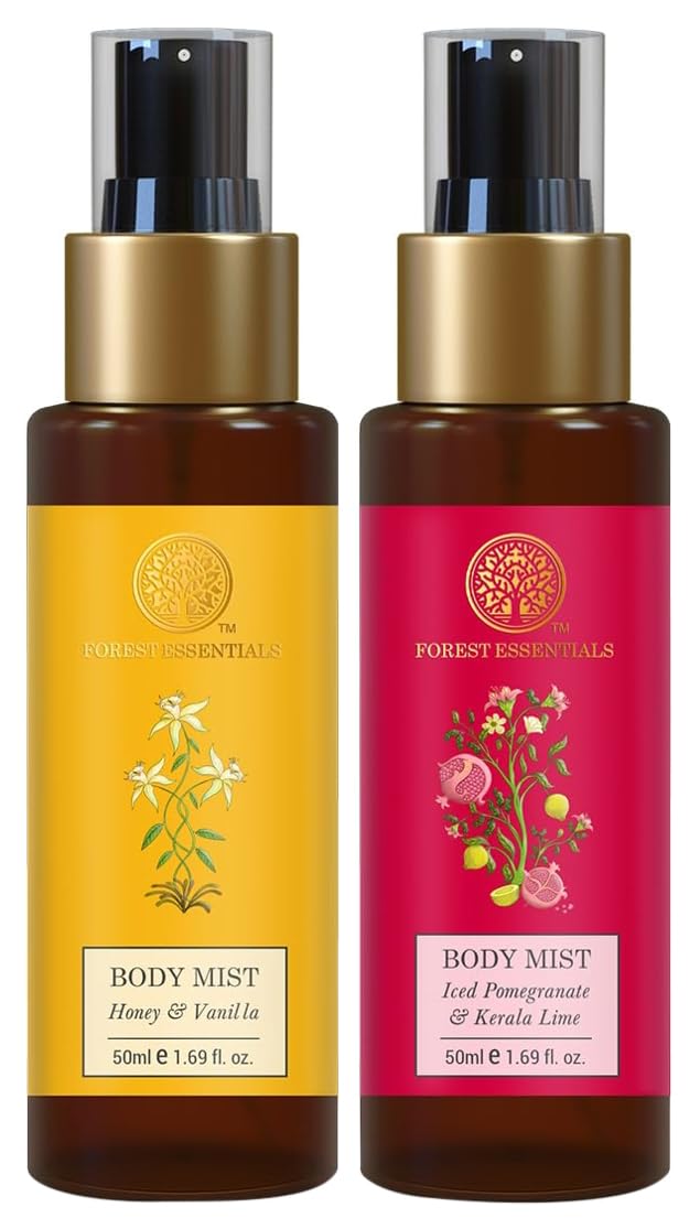 Forest Essentials Travel Size Body Mist Iced Pomegranate & Kerala Lime| Luxury Citrus Fragrance | 50 ml & Travel Size Body Mist Honey & Vanilla| Luxury Floral and Oriental Fragrance | 50 ml Combo-image-45