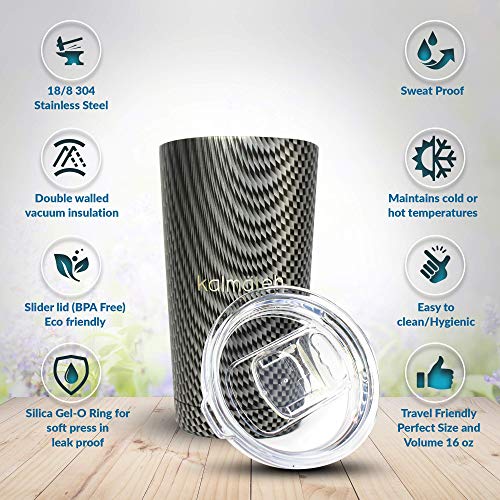 Kalmateh Insulated Tumbler- Slider Lid, 2 Straws And Straw Cleaner- 16 Oz For Coffee, Tea, Yerba Mate, Smoothies, Wine (Turquoise, 1) #TOP7