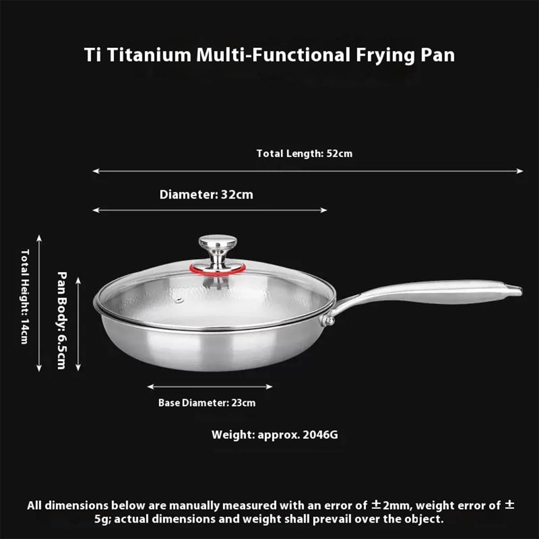 Titanium Hammered Frying Pan with Lid - 12 Inch Professional Titanium Pans for Cooking, Scratch-Resistant, Chemical-Free & Extreme Heat-Resistant Skillet for All Stovetops (No Lid,11.81in)
