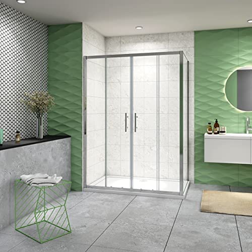 160x70x185 cm Box Doccia Angolare Porta Scorrevole con Parete Fissa Vetro 5 mm Ingresso Centrale Temperato Trasparente Profilo Cromato Lucido