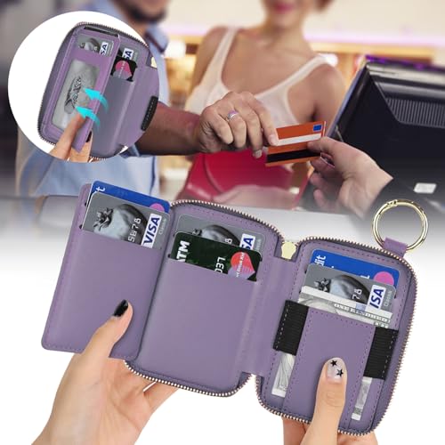 Image of Compatible with MagSafe Wallet,Magnetic Wallet for iPhone 17 /16 Pro Max /15 Pro /14 Plus /13 /12 Series,PU Leather Zipper Pocket Card Holder Adjustable Stand-Light Purple