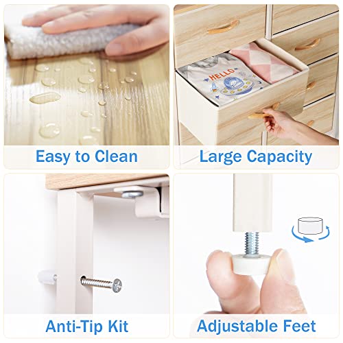 Lyncohome 8 Drawer Fabric Dresser With Shelves, Tall Dresser For Bedroom, Closet, Nursery, Chest Of Drawers With Sturdy Steel Frame, Wood Top, Removable Drawers(Nature) #TOP5