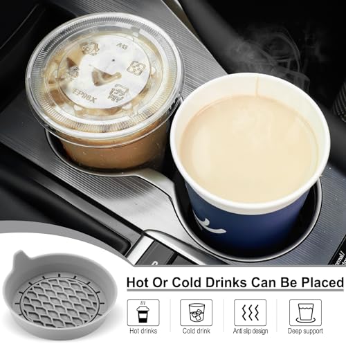 Image of SINGARO Car Cup Holder Coaster, Silicone Cup Holder Insert, Universal Non-Slip Cup Holders, Car Accessories Interior for Women and Man 4 Pack Gray