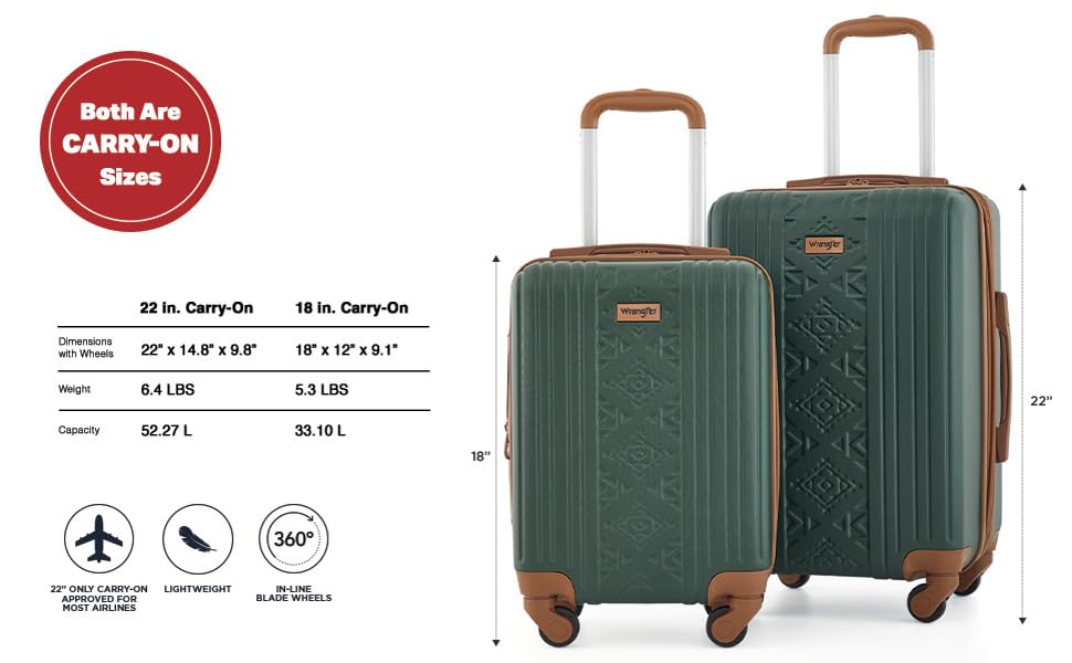 Image of Wrangler 22 inch and 18 inch Heartland 2-Piece Carry-On Luggage Set, Satin Moss