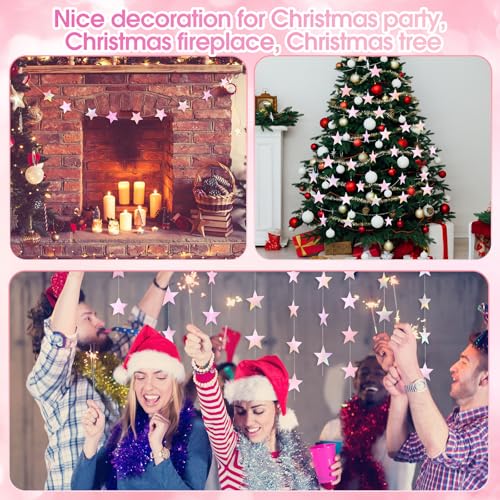 Image of Patelai Glitter Star Garland Banner 2026 Graduation Decor 130 Feet Star Hanging Banner Twinkle Backdrop for Party Birthday Classroom Wedding Supplies(Iridescent Pink)