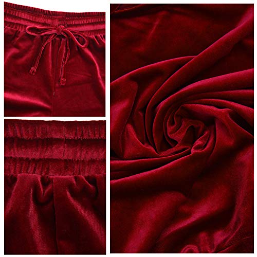 Fixmatti Women 2Pc Soft Velvet Long Sleeve Top Sweatpants Jogger Suit M Red #TOP4