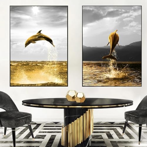 Dauphin doré animaux affiches pour décoration murale intérieure de salon chaleureux