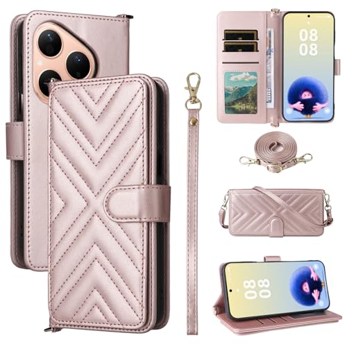 Coque Huawei Pura 80 Antichoc Étui Cuir Rose Portefeuille Support