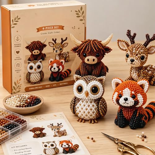 NLWF 2026 Tiny 3D Beaded Animal DIY Kit Cute Bird Beading Craft Set Handmade Bead Art Decor Stress Relief Creative Gifts for Adults Teens Beginners (#B)