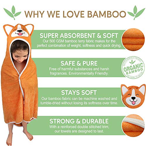 Baby Aves Premium Hooded Baby Towel, 100% Organic Bamboo, Free Washcloth,, Registry Gift, 35X35 For Newborns, Infants, Toddlers & Kids, For Boys & Girls At Bath, Pool & Beach (Orange) #TOP3