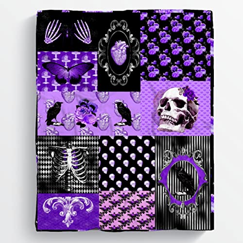 Taco Blanket Retro Collage Rose Skull Purple Butterfly Skeleton Gothic Blanket Gifts For Girls Boys,Aesthetic Room Decor Mandala Plush Hippie Flannel Fleece Trippy Throw Blankets For Kids Sheet Lap Chair 50X40In cover