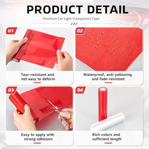Image of Patelai 2 Rolls 9.84 ft X 5.9 Inches Self Adhesive Repair Light Tape Auto Tail Light Fog Lights Headlight Lens Tint Tape (Red, Clear)