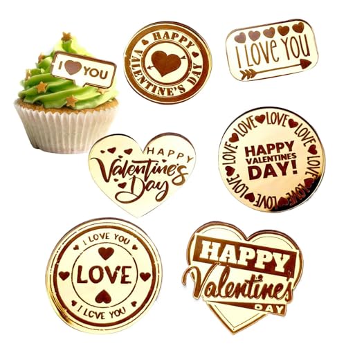 Veasbuu Decoración de San Valentín para cupcakes en forma de toppers | Suministros de fiesta de acrílico para ocasiones festivas - Decoración en forma de corazón para cupcakes como decoración - Para