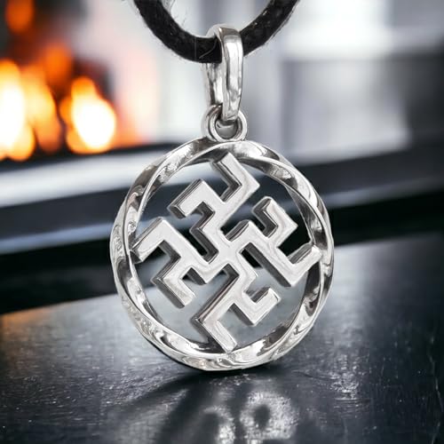 925 Sterling Silver Viking Thunder Cross Necklace - Ancient Pagan Amulet Fern Flower Pendant - Occult Sacral Energy Symbol - Norse Nordic Slavic Jewelry for Men Women - Handmade4