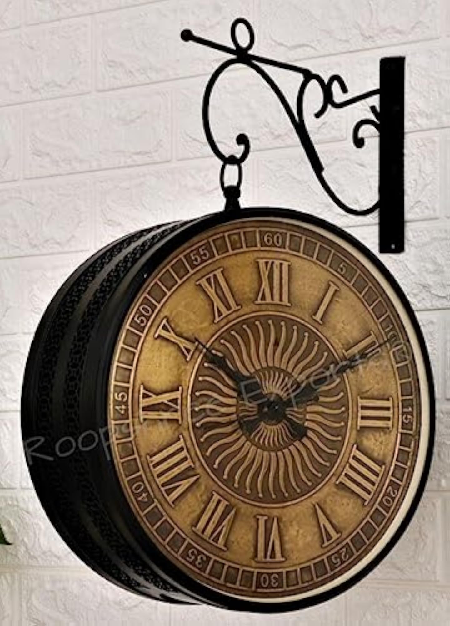 Black & Brass Double Analog Sided Wall Clock