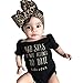 Strampelanzug URSING Süßes Baby Prinzessin Mädchen Säugling Brief Drucken Kurzarm Jumpsuit Overall Romper Strampler+ Bowknot Stirnband Outfits Kleidung Set Babyausstattung (80, Schwarz)