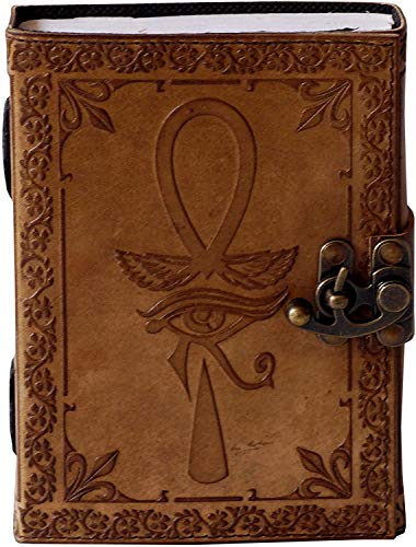 Famo Handicraft Handmade Leather Journal Eye of Horus Embossed Writing Notebook Diary Appointment Organizer Daily Planner Notepad Travel Handbook Diary Sketchbook 5 x 7 inches for Men and Women
