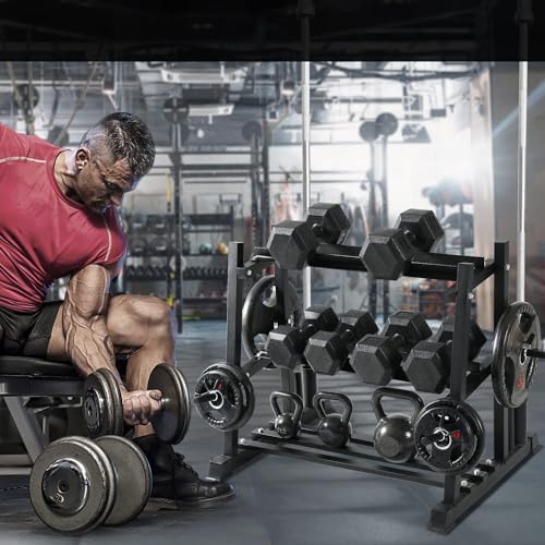 Image of Dumbbell Rack, Bongkim Dumbbell Set with Rack Stand, Dumbbells Weights Rack for Home Gym, Weight Rack for Dumbbells, Kettlebells, and Weight Plates 1100LBS