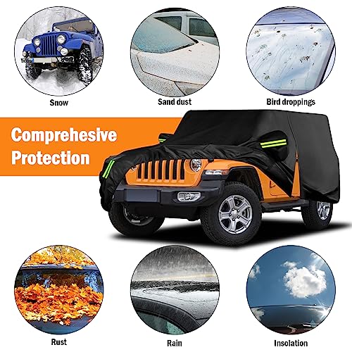 Waterproof Car Cover for Jeep Wrangler 2 Door 1987-2023 JK JL CJ YJ TJ Outdoor Sun Rain Snow Hail Protection with Driver Door Zipper