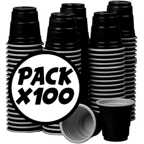 Gobelets Shot 4cl Noir Americain – Pack de 100 Red Cup Réutilisables en Plastique – Verres à Shooter pour Soirée, Jeux à Boire et Beer Pong –...