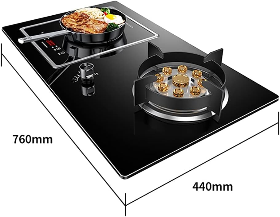 Gas Stoves Gas 2 in 1 Built-in Black GlassGas hob Cooker 7.0KW Nine-cavityGas hob&3000W Removable Induction Cooker Smart Timing &Child Lock Knob 75x44x15CM [Energy Class A] (Color : NG) (Ng )