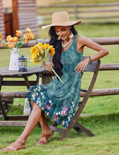 Image of Zeagoo Womens Summer Sundress Boho Floral Casual Tank Dresses with Pockets Sleeveless Tiered Swing A Line Beach Dress