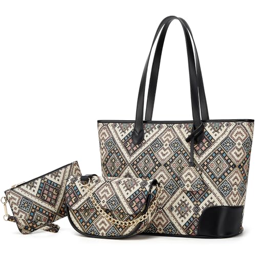 Image of Women Fashion Synthetic Leather Handbags Tote Bag Shoulder Bag Top Handle Satchel Purse Set