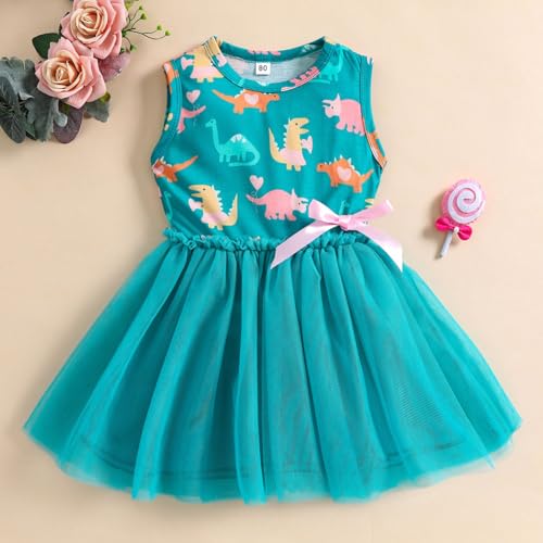 BILIKEYU Toddler Girls Tutu Dresses Cute Dinosaurs Graphic Sleeveless Elastic Waist Tiered Swing A-Line Tulle2