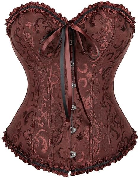 Demays Corset Tops for Women,Bustier Shapewear Lingerie,Lace Tied Renaissance Overbust Corset Push Up Bodysuit(US,3X-Large,Coffee)