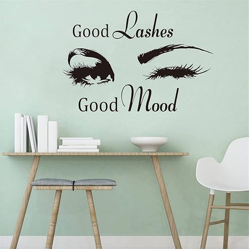 Miniatura 5 de Calcomanía de pared de maquillaje y salón de belleza, pestañas de PVC extraíble de buen humor, perfecta para estudios de pestañas y decoración de