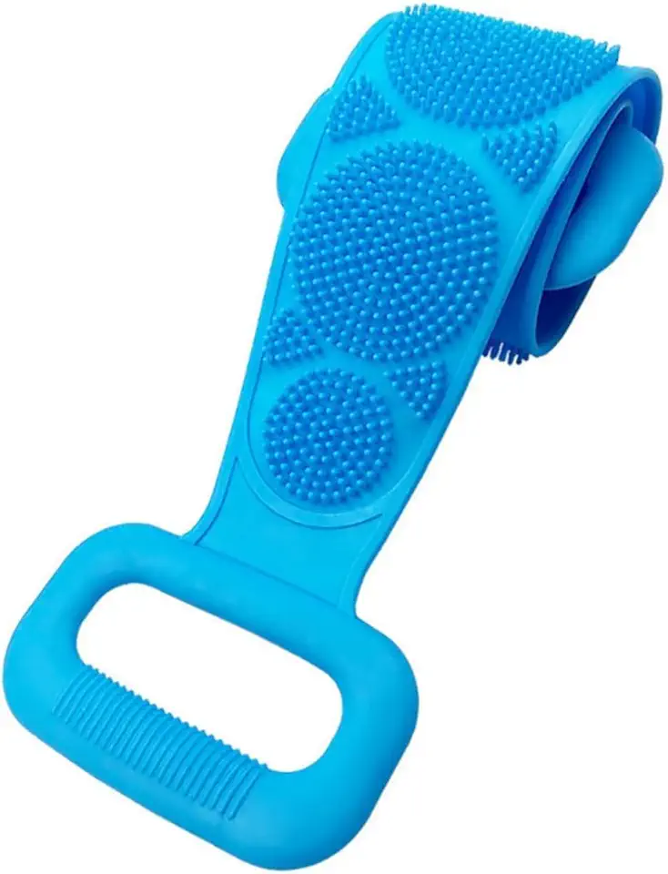 Esfregão Esponja de Banho de Silicone Massageador Esfoliante para Costas Limpeza Profunda, Dupla Face, Antibacteriano, Secagem Rápida, com Alças Anatômicas(Azul)