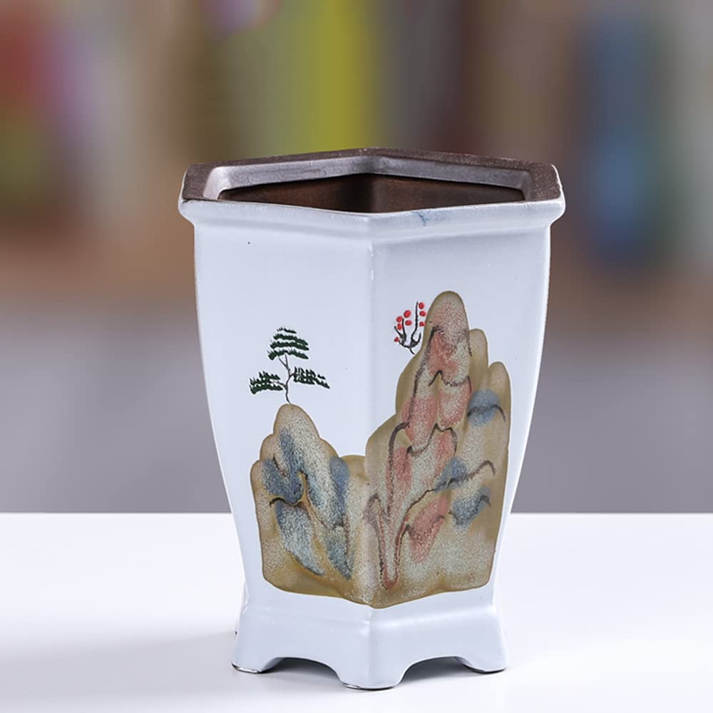 DFGHNBVC 4.7in Succulent Planter Pot White Ceramic Flower Pot Indoor and Outdoor Hand-Painted Planter Chinese classical vase Illustration decoration,F