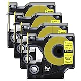 Nineleaf 4 Pack Compatible for DYMO 18052 Rhino Heat Shrink Tube Industry Label Tape 6mm 1/4' x 5ft Black on Yellow Wire Tapes for Industrial Rhino Pro 3000 4200 5000 5200 6000 3M Label Maker