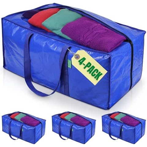 Jumbo Storage Bags for Clothes with Strong Handles & Sturdy Zipper (4-Pack), Heavy-Duty Moving & Storage Bags, Best Packing Supplies for Clothing – XL Space Saving Bags, Alternative to Wardrobe Boxes Cover