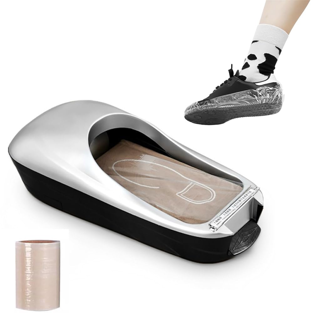 Dispensador automático de cubiertas de zapatos activado por el pie, no requiere electricidad, ideal para laboratorio, hospital, hotel, exposición y hogar, incluye 1 rollo (50 pares)
