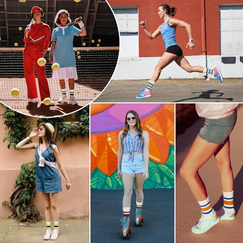 Image of American Trends Tube Socks for Women Striped Slouchy Scrunch Retro Socks Vintage Cute Crew Sock