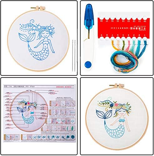 Embroidery Starter Kit Beginners Kit Including Cloth, Instructions, Embroidery Hoop, Color Threads and Embroidery Scissors for Adults and Kids(Legend of The Sea)