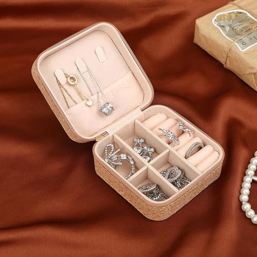 Image of Travel Jewellery Box | Retro Storage Box Portable Jewelry Box | Fabric Jewelry Organizer Creative Travel Accessories for Rings and Jewelry (Small Size)