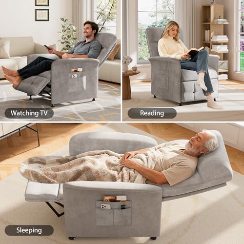 LegacyAmerhome Power Recliner Chair for Adults with Heated & Massage, Adjustable Electric Reclining Chair Sofa Lumbar Support Pillow, Lazy Boy Single Sofa for Home Theater Seating, Soft Fabric, Beige