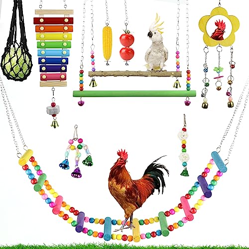 10 Pz Giocattoli Per Galline, Giochi Per Pappagalli, Giochi Per Uccelli Pappagalli, Pollo Appeso Altalena Giocattoli Per Galline, Pappagalli Di Grandi Dimensioni, Accessori Per Polli