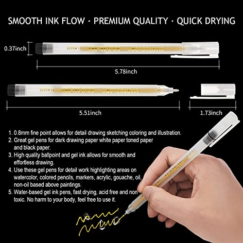 Martcolor Gold Silver Metallic Gel Pen Set, 0.8Mm Fine Point Gel Ink Pens, Archival Gel Ink Pens For Artist, Black Paper Drawing, Sketching, Writing, Illustration, Pack Of 6 #TOP2