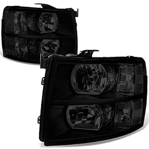 DNA MOTORING HL-OH-CSIL07-BK-SM-CL1 Pair of Black Smoke Lens Headlights Compatible with 07-13 Silverado 1500/07-14 Silverado 2500 HD 3500