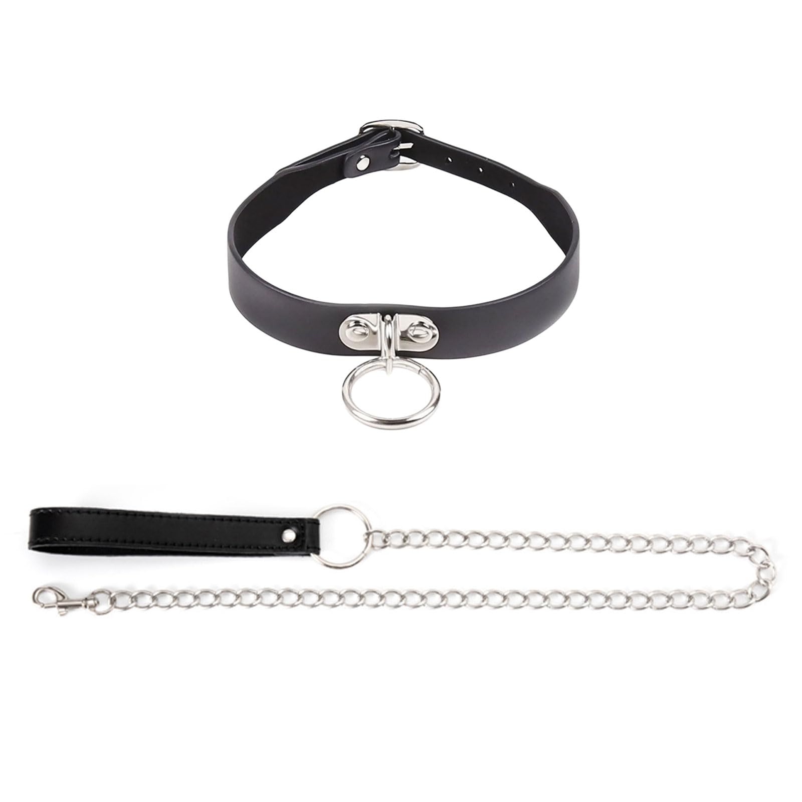 Beimus Adjustable PU Leather Collar Chain with Bells/O-Rings and Leash for Adults Neck Strap Exciting Role Play