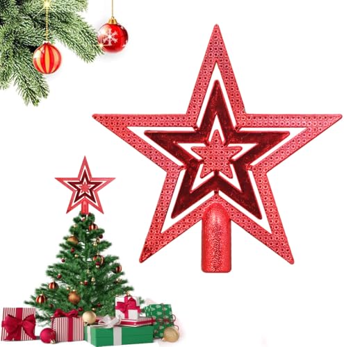 Onlvmyur Estrella de Árbol de Navidad 20cm - Topper Decorativo de Plástico para Interior y Exterior (Rojo)