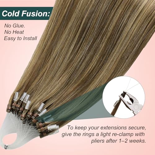 Image of Easyouth 18 Inch Micro Loop Hair Extension Real Human Hair Brown, Invisible | Micro Hair Extensions Human Hair Highlight, Medium Brown with Caramel Blonde, 57g 50s, for Everyday Wear, for Women, Natural