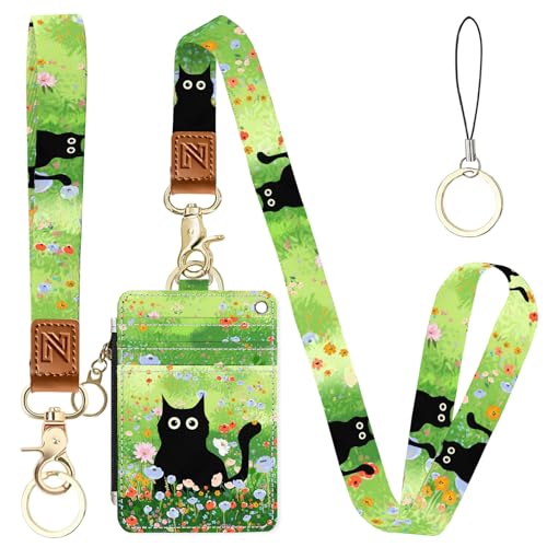 Cat Hidden Among The Flowers 2-in-1 ID Badge Holder &