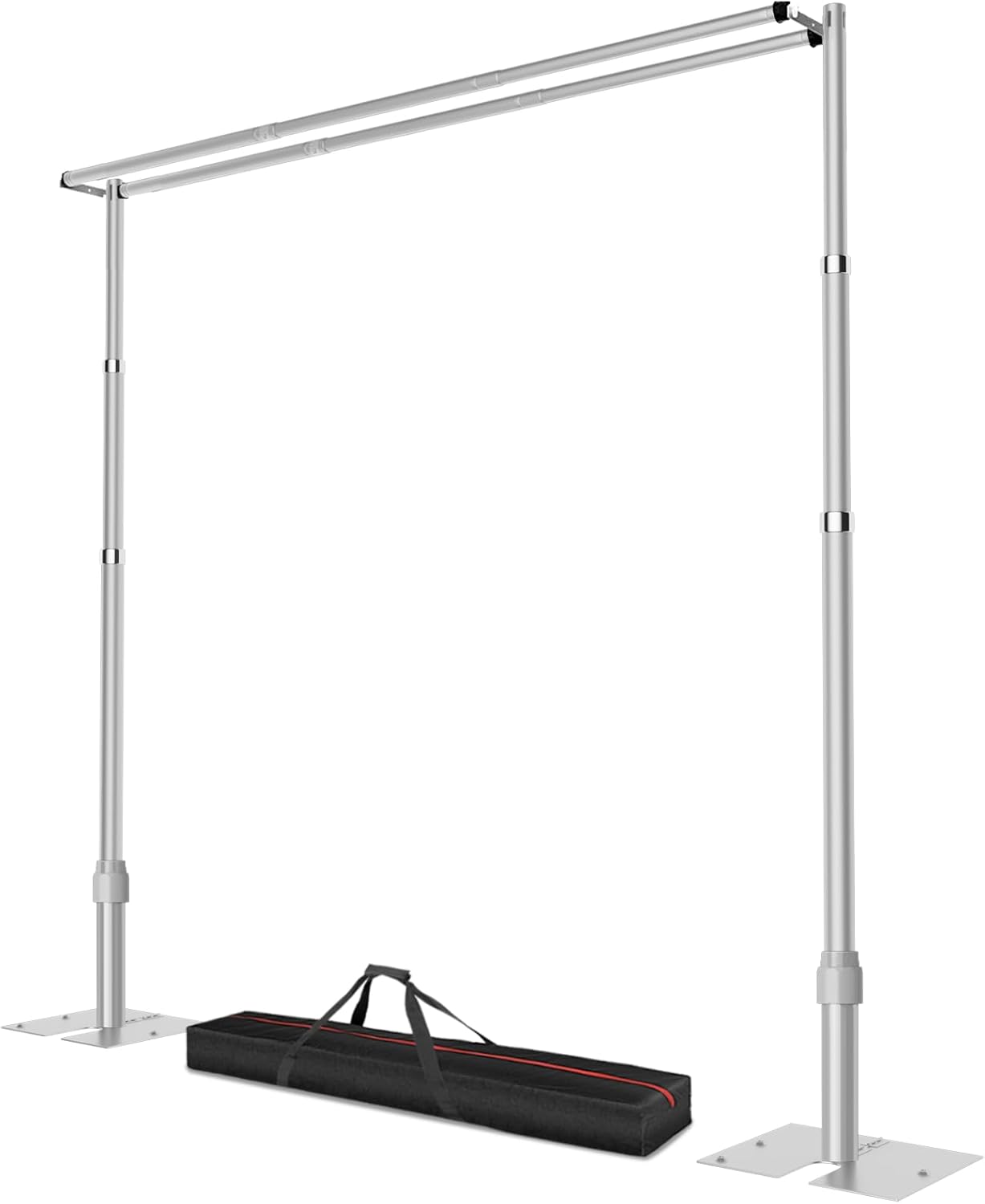 10x10ft Pipe and Drape Backdrop Stand, Double Crossbar, Heavy Duty Adjustable Background Frame with Metal Base for Parties Photography Wedding Photoshoot Decoration 10x10ft Sliver